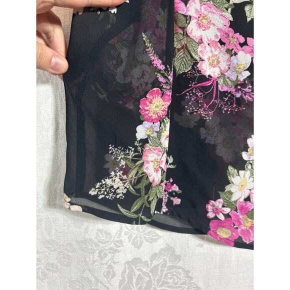 Torrid Top 2 2X Black Pink Floral Sheer Button Up Whimsigoth Fairy Goth Flowy - Picture 2 of 11